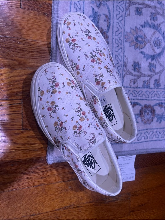 Vans Shoes - Vans Women's White Slip-On Sneakers with Pink and Peach Floral Print